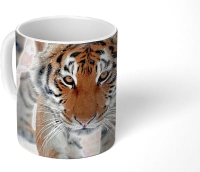 Mok - Koffiemok - Tijger - Sneeuw - Dieren - Mokken - 350 ML - Beker - Koffiemokken - Theemok