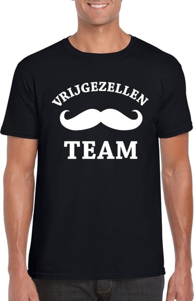 Bellatio Decorations Vrijgezellenfeest t-shirt heren - zwart - vrijgezellen team - grote snor S