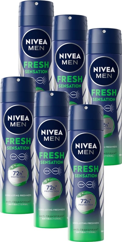 NIVEA MEN Fresh Sensation Anti-transpirant Spray - Deodorant - 72u bescherming - Alcoholvrij - Voordeelverpakking - 6 x 150ml