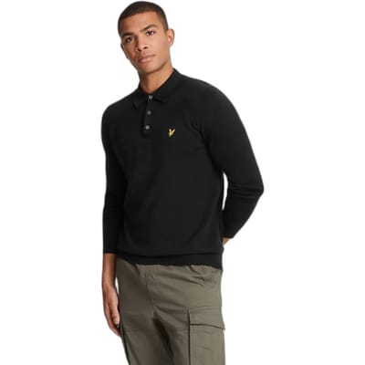 Lyle & Scott Merino Blend Poloshirt met Lange Mouwen - Marineblauw