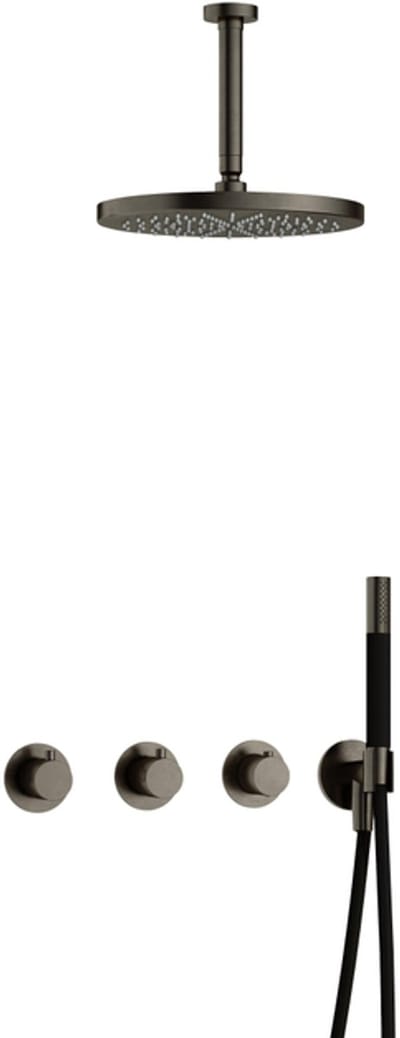 Hotbath Cobber IBS70 inbouw regendoucheset met staafhanddouche aan houder en 30cm ronde hoofddouche aan 15cm plafondarm verouderd ijzer