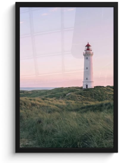 Poster in lijst - Fotolijst 40x60 cm - Posters - Vuurtoren - Duinlandschap - Zee - Posterlijst zwart - Decoratie - Wanddecoratie woonkamer - Muurdecoratie slaapkamer