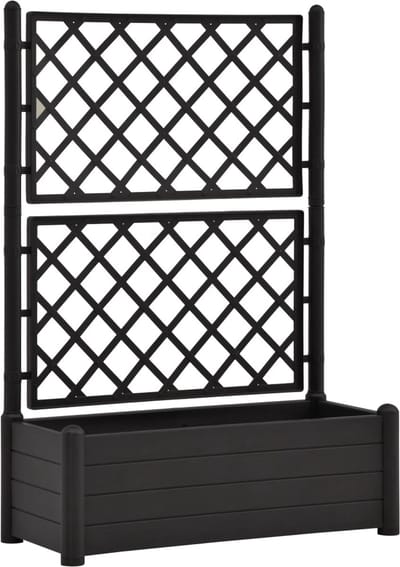 Plantenbak met klimrek - Bloembak - Weerbestendig - Met trellis - Buiten - Polypropyleen- Plantenrek - Rechthoekig - 90 Liter - Antraciet