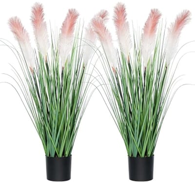 2 stuks 34" groene kunstmatige vloerplanten met rietbloemen voor binnen en buiten decoratie