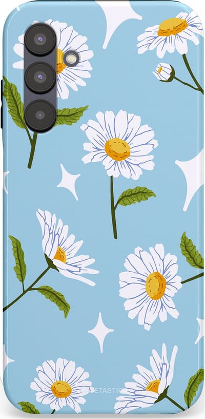 Casetastic hoesje geschikt voor Samsung Galaxy A25 - Dubbellaagse bescherming - Margrietjes in de Wind - Fashion Case - Lichtblauw Wit Groen