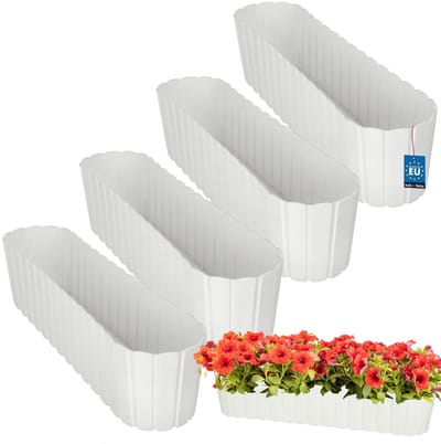 KOTARBAU® 4 st. Balkonbak, Bloembak voor Balkon, Kunststof, 60 x 14 x 13 cm, Wit, Plantenbak Balkon, Groot, Rustiek, Weerbestendig Plantenbak, voor Binnen en Buiten