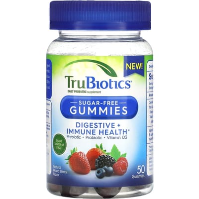 TruBiotics, Santé Digestive et Immunitaire, Baies Mixtes Naturelles, Sans Sucre, 50 Gommes