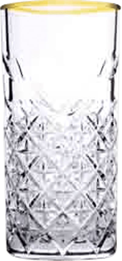 Pasabahce Timeless Retro Longdrink Glazen 45 cl met Gouden Rand Set van 4 - Geslepen Cocktailglas