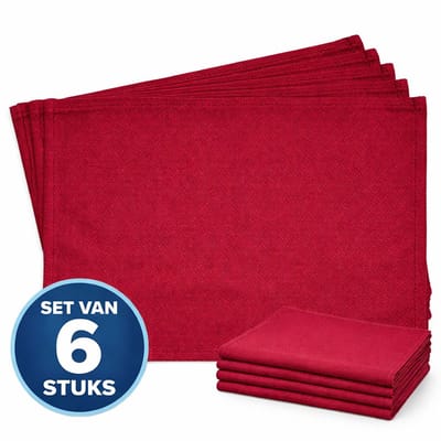 Placemat Katoen – Set van 6 Stuks – 45 x 30 cm – Donkerrood / Bordeaux – Wasbaar – Tafelbescherming & Decoratie