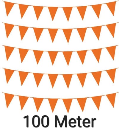 100 meter Oranje Vlaggenlijn Versiering - 10 stuks- WK 2022 - Slingers - Halloween- Verjaardag- Koningsdag