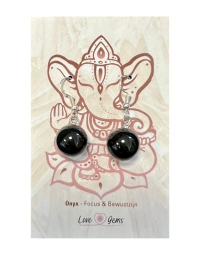 Onyx oorbellen bol 14 mm - Love Gems