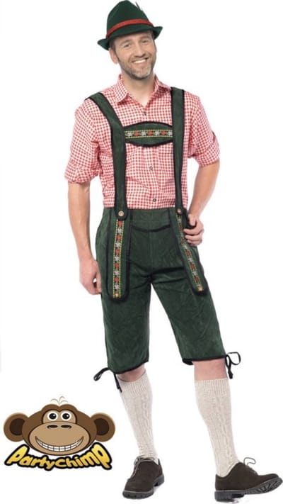Partychimp Voordelige Lange Lederhose Johann Oktoberfest Heren Lederhosen Man Carnavalskleding Heren - Maat S - Donkergroen - Polyester
