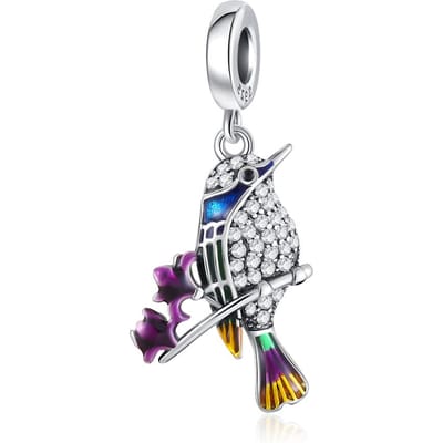 Echt Koper Kleurrijke Kolibrie Veer Gescheiden Kralen Bedel Past Origineel Ontwerp Armband Bedeltje Mode Sieraden Voor Keuze Cadeau