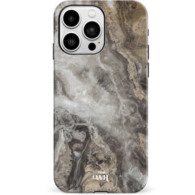 xoxo Wildhearts Marble Grey River - Double Layer - Hoesje geschikt voor iPhone 13 Pro Marmer hoesje shockproof - Hard Case beschermhoesje geschikt voor iPhone 13 Pro - Grijs