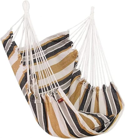 Hangmatstoel Met Kussen - Hangende Schommel - Buiten Ontspannen - Ruim En Comfortabel - 100 x 130 cm - Bruin