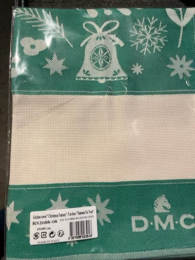 Keukendoek  Dmc kerst met borduurrand