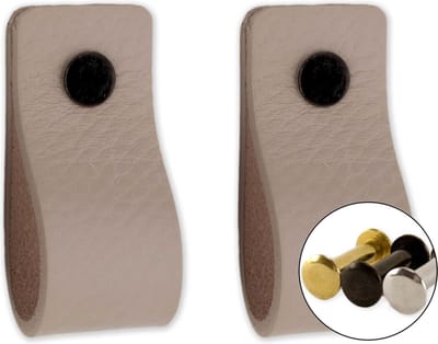 Leren handgrepen - Licht Grijs - 2 stuks - 12,5 x 2,5 cm - incl. 3 kleuren schroeven - Handgrepen leer - Leren meubelgreep - Leren handvaten kast - Leren lus - Handgreep kast leer - Leren greepjes - Handvat leer - Leren deurgreep - Leren handgreep