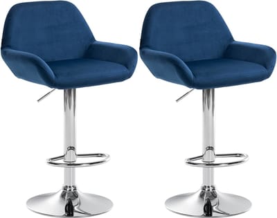 CLP Braga Set van 2 barkrukken - Met rugleuning - Verstelbaar - Fluweel - Velvet - chroom/blauw