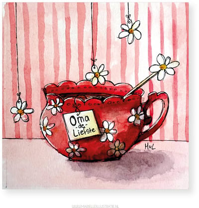 Oma de liefste wenskaart 12,5x12,5cm,