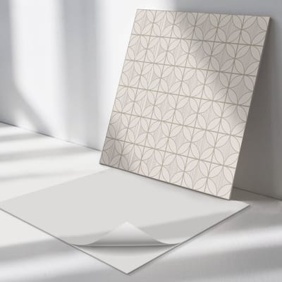 Wallfluent Vinyl Tegels - Geometrisch Patroon met Cirkels Wand PVC Tegels - 30 cm x 30 cm - Beige Vinyl Tegels - Set van 9 - Vierkant PVC Tegels - Patroon Plaktegels - Vinyl Tegels Zelfklevend - Plaktegels Keuken en Badkamer