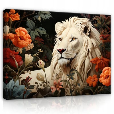 WALLARENA - Canvas schilderij - 100x70 cm - Leeuw bloemen dieren op canvas voor slaapkamer en woonkamer