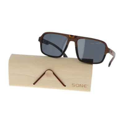 5one® Piloot Walnut Square - walnoot Houten Zonnebril - grijze lens