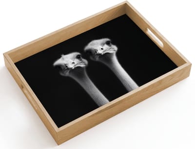 Dienblad hout 40x30 cm - Schootdienblad - Struisvogels - Halzen - Zwart - Minimalistisch - Borrelplank rechthoek - Plateau dienbladen