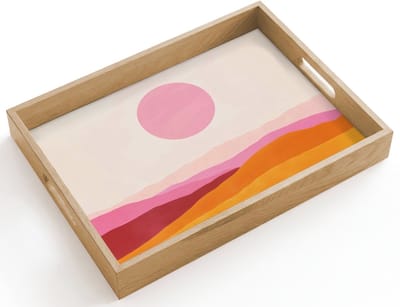 Dienblad hout 40x30 cm - Schootdienblad - Heuvels - Oranje - Zon - Abstract - Borrelplank rechthoek - Plateau dienbladen