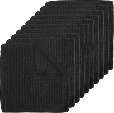 Set van 10 zwarte microvezel vaatdoeken, 20 x 20 cm, ideaal voor keuken, ramen en auto, met wafelstructuur