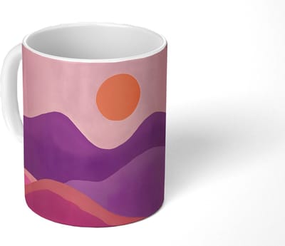 Mok - Koffiemok - Zon - Heuvels - Paars - Abstract - Mokken - 350 ML - Beker - Koffiemokken - Theemok