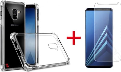 HB Hoesje Geschikt voor Samsung Galaxy A6 2018 - Anti Shock Hybrid Back Cover + Tempered Glazen Screenprotector - Transparant