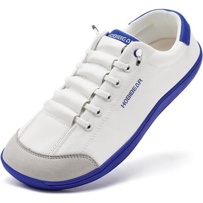 HOBIBEAR Brede Teen Barefoot Schoenen voor Unisex Minimalistische Kunstlederen Sneakers Lichtgewicht Verstelbaar Instappers Wandel Schoenen 39 white