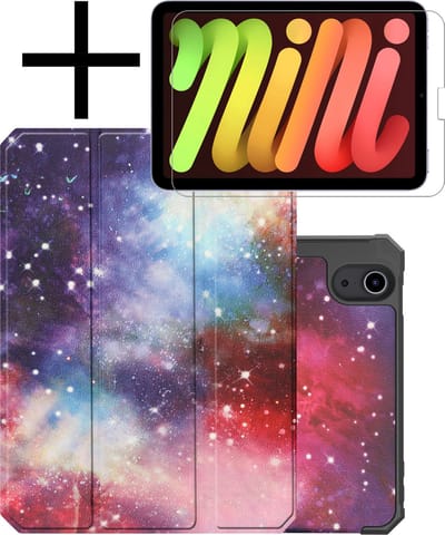 Hoes - Geschikt voor Apple iPad Mini 6 (2021) - 8.3 inch - 6e Generatie - Met Screenprotector - Trifold Bookcase - Hard Cover Case - Met Uitsparing Geschikt voor Apple Pencil - Hardcover Book - Tablet Hoesje - Galaxy