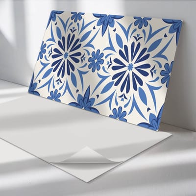 Wallfluent Vinyl Wandpaneel - Achtergrond met bloemenpatroon Zelfklevend Wandpaneel - 100 cm x 50 cm - Blauw PVC wandpaneel - Set van 1 - Rechthoekig Wandbekleding Vinyl - Patroon Wandpaneel - PVC Muurpaneel - Wandpaneel Keuken en Badkamer