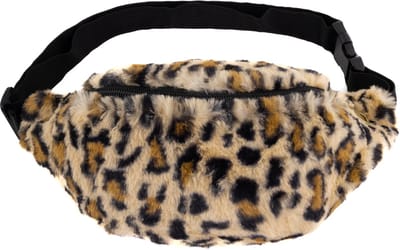KIMU® Heuptasje Panterprint Nepbont Bruin - Zachte Heuptas Luipaard - Beige Teddy Fanny Pack Crossbody Tas Luipaardprint - Bont Knuffel Tasje Panter Festival