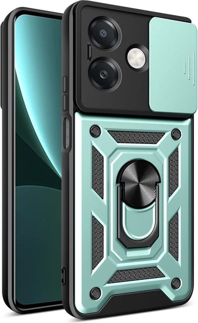 Coverup Hoesje - Geschikt voor OPPO A40 / A40m / A60 5G Hoesje - Coverup Armor Ring Kickstand Back Cover met Camera Shield - Mintgroen