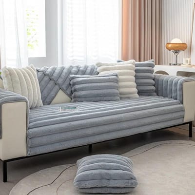Pluche Kussen Antislip Hoogwaardige Bankhoes Nieuwe Hoesstof Bankkussen Winter Verdikt Gestreept Konijn A 70x70cm 1pc