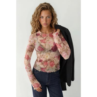 Patroon Lange Mouwen Doorzichtige Blouse