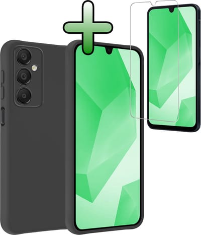 Hoesje Met Screenprotector - Geschikt voor Samsung Galaxy A16 - Sterk & Shockproof - Back Cover - Siliconen Case - Telefoon Hoes - Zwart
