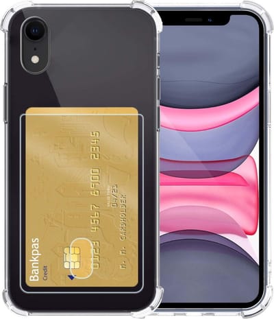 Hoesje - Geschikt voor Apple iPhone XR - Met Pashouder en Kaarthouder - Telefoon Hoes Shockproof - Siliconen Case - Back Cover - Shock Proof - Pasjes Houder - Telefoonhoesjes - Transparant