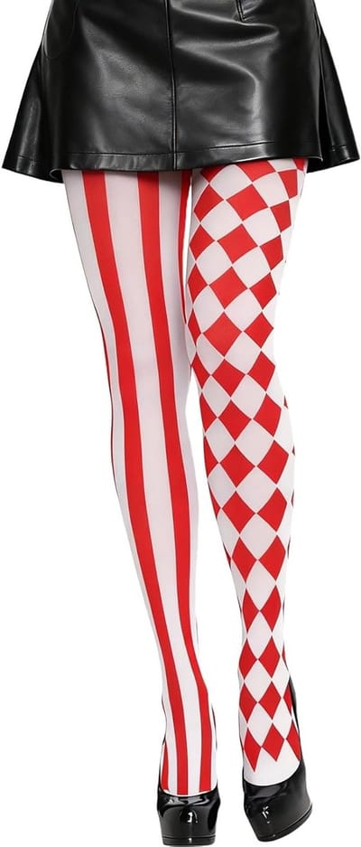 Carnaval Kostuum voor Dames - Harlekijn Outfit met Zwart-Witte Kousen en Accessoires voor Pantomime en Clowns