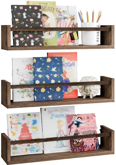 Houten zwevende wandplank 3 stuks - Boekenplank voor kinderkamer - Babykamer wandplanken - Massief houten wandplanken - Bruin