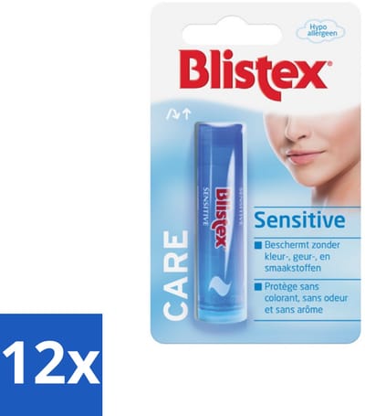 12 x Blistex - Lippenbalsem - Zonder Kleur, Geur & Smaakstoffen - Lippenbalsem - Gevoelige Lippen - Lippenverzorging - Hydraterende Balsem - Lippen Beschermen
