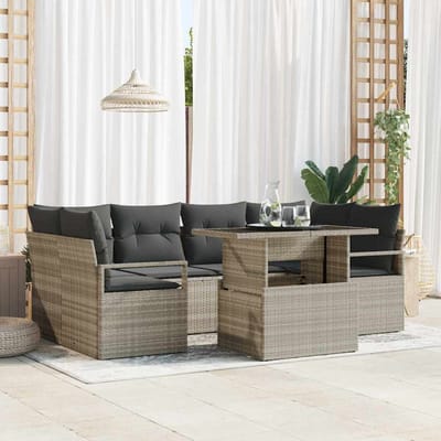 vidaXL - Tuinbank - Set - 7 - st - 6-Aantal - zitplaatsen - Lichtgrijs - poly - rattan