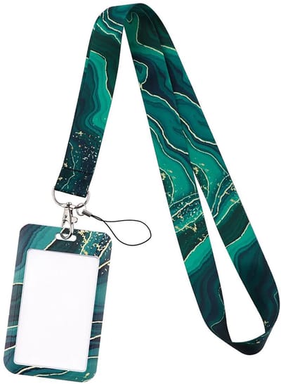 Travel Cords - Keycord met Badgehouder & Telefoonkoord – 3-in-1 Lanyard – Groene Golven – Afneembare Pashouder – ID Kaarthouder – Telefoonkoord