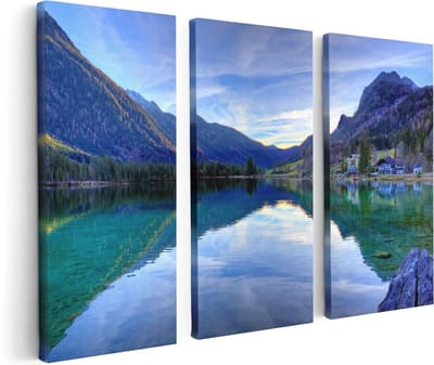 Artaza Canvas Schilderij Drieluik Meer Met Weerkaatsing In De Bergen - 120x80 - Foto Op Canvas - Canvas Print