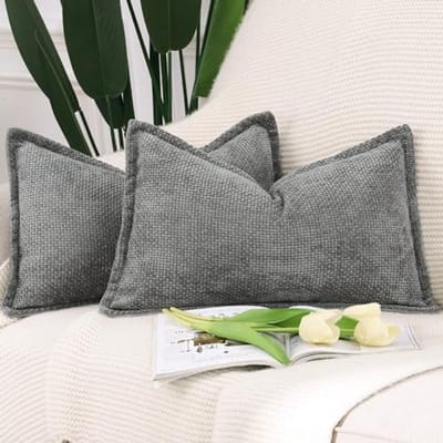 Set van 2 Zachte Korte Chenille Fluwelen Kussenslopen 40x60 cm - Donker Grijs - Decoratieve Kussenhoezen voor Sofa en Slaapkamer