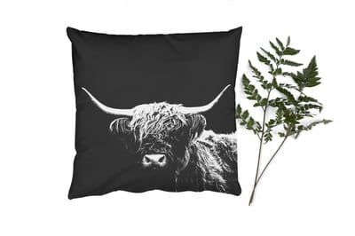 Sierkussens - Kussentjes Woonkamer - 50x50 cm - Schotse Hooglander - Koe - Zwart - Wit - Dieren