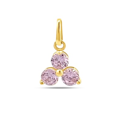 New Bling 9NBSAM-G230058 Gouden Hangertje met Drie Zirkonia Steentjes - Bloem - Roze - 7,5x7,8mm - 14 Karaat - Goud