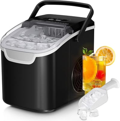 IJsmachine Aanrecht - Mini Ijsmaker - Drankjes Koelen - Zelfreinigend Snel - 25 lbs Dag - Zwart